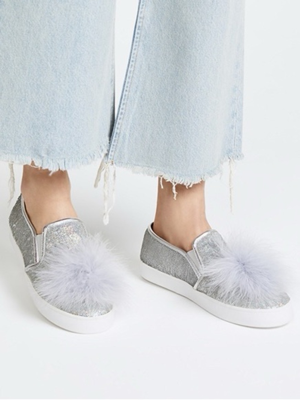 Kate Spade Silver Sequin Latisa Pompom Slip On Sneakers Size 9